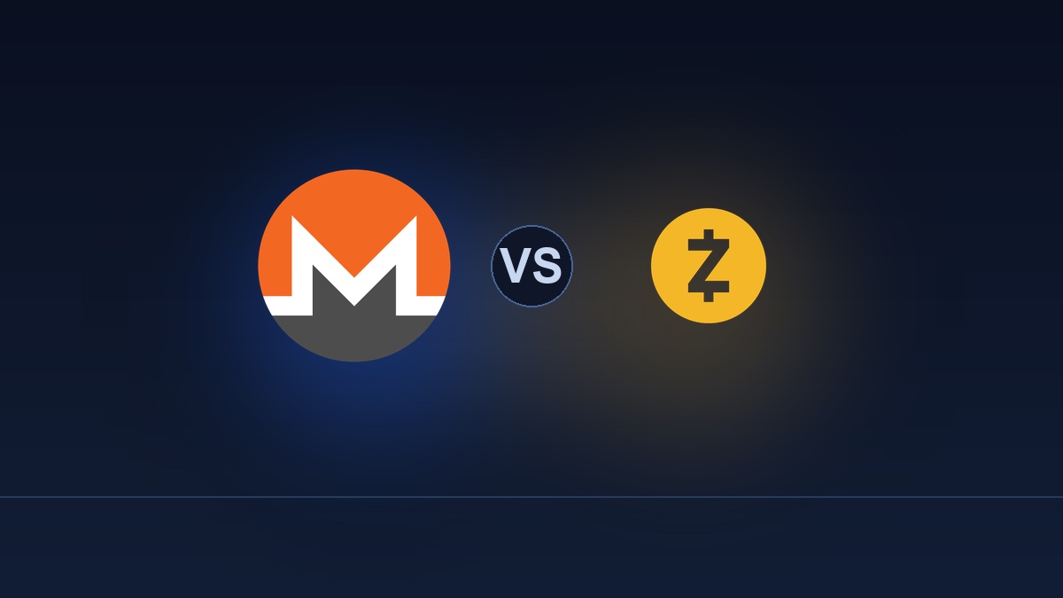 Monero XMR and Zcash ZEC logos side by side, privacy coin comparison